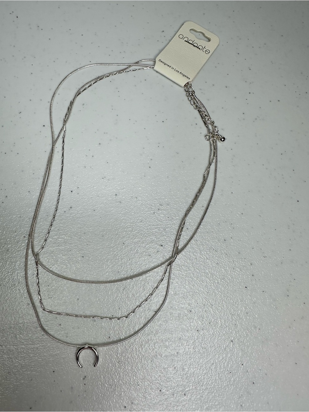 Source Unknown Silver Layered Necklace with Horseshoe Charm